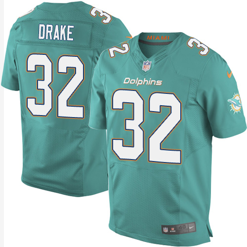 Men's Elite Kenyan Drake Nike Jersey Aqua Green Home - #32 NFL Miami Dolphins